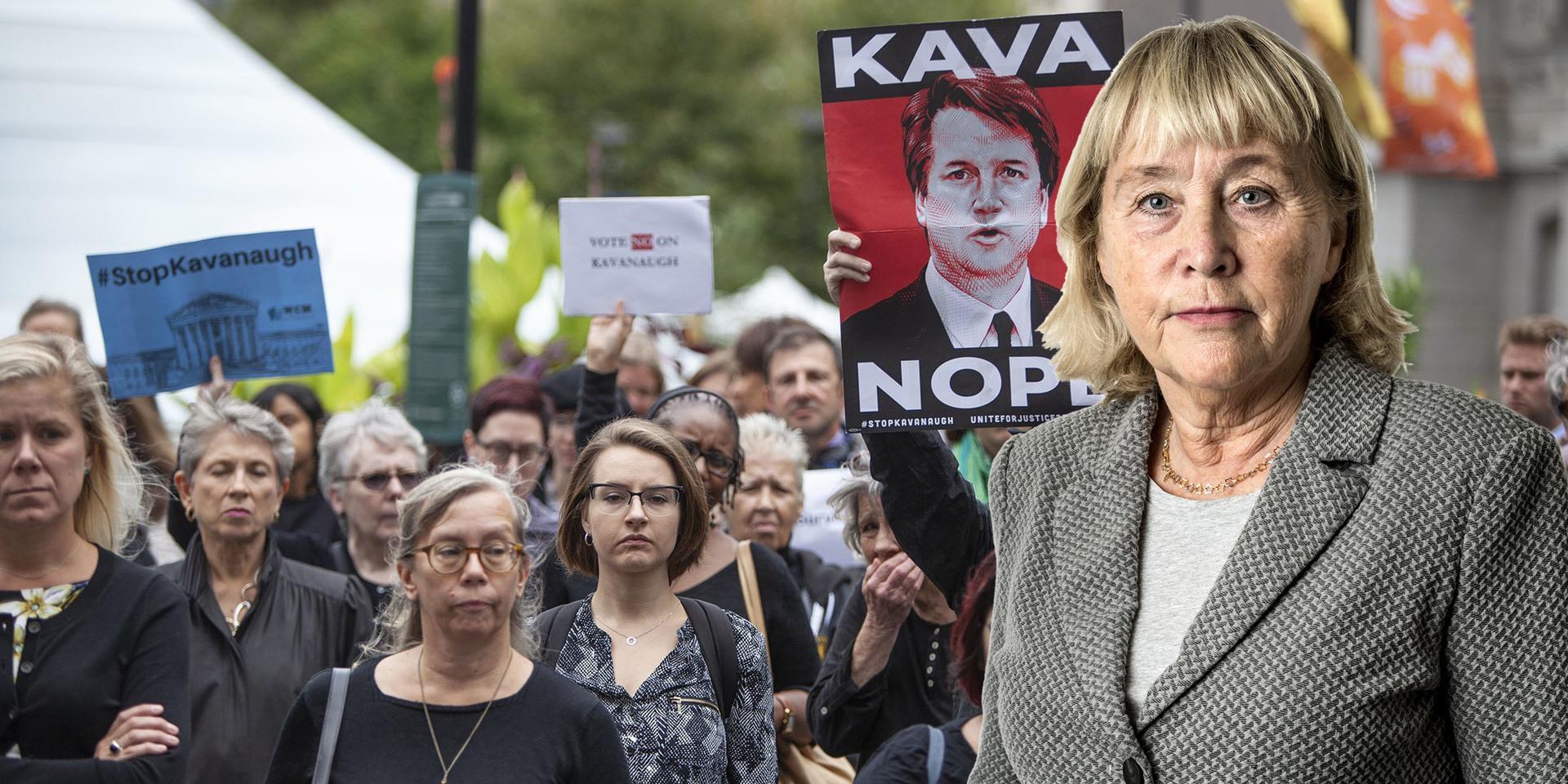 På måndagen hölls en demonstration till stöd för kvinnan som anklagar den tilltänkte domaren, Brett Kavanaugh, för sexuellt övergrepp.