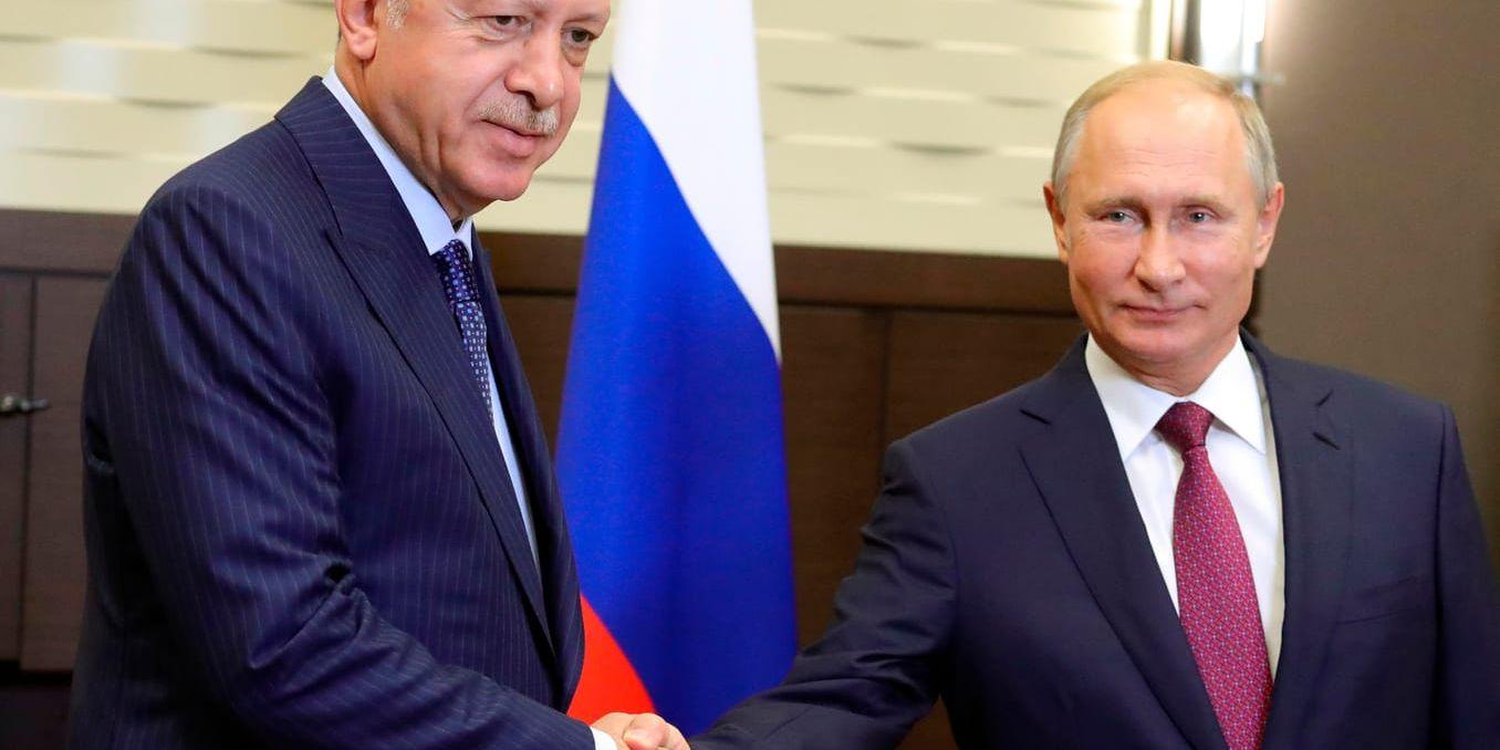 Turkiets president Recep Tayyip Erdogan träffade sin ryske kollega Vladimir Putin i Sotji på måndagen.