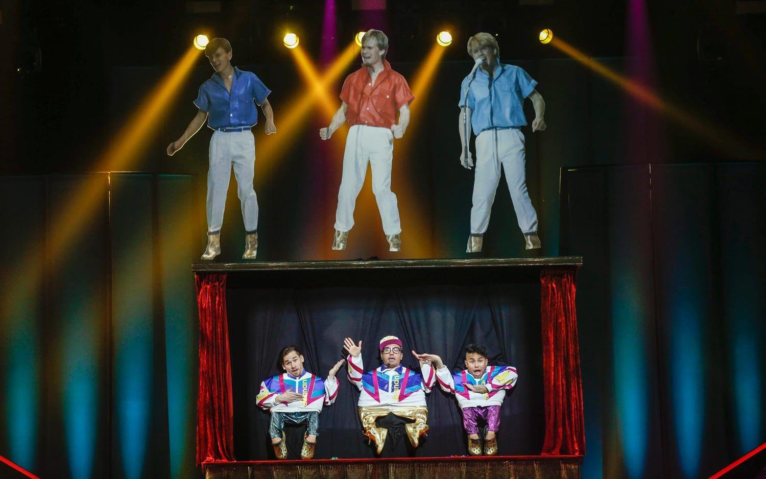 2014. Sean Banan och Herreys uppträder under kvällens genrep till Melodifestivalens deltävling två i Cloetta Arena på fredagen