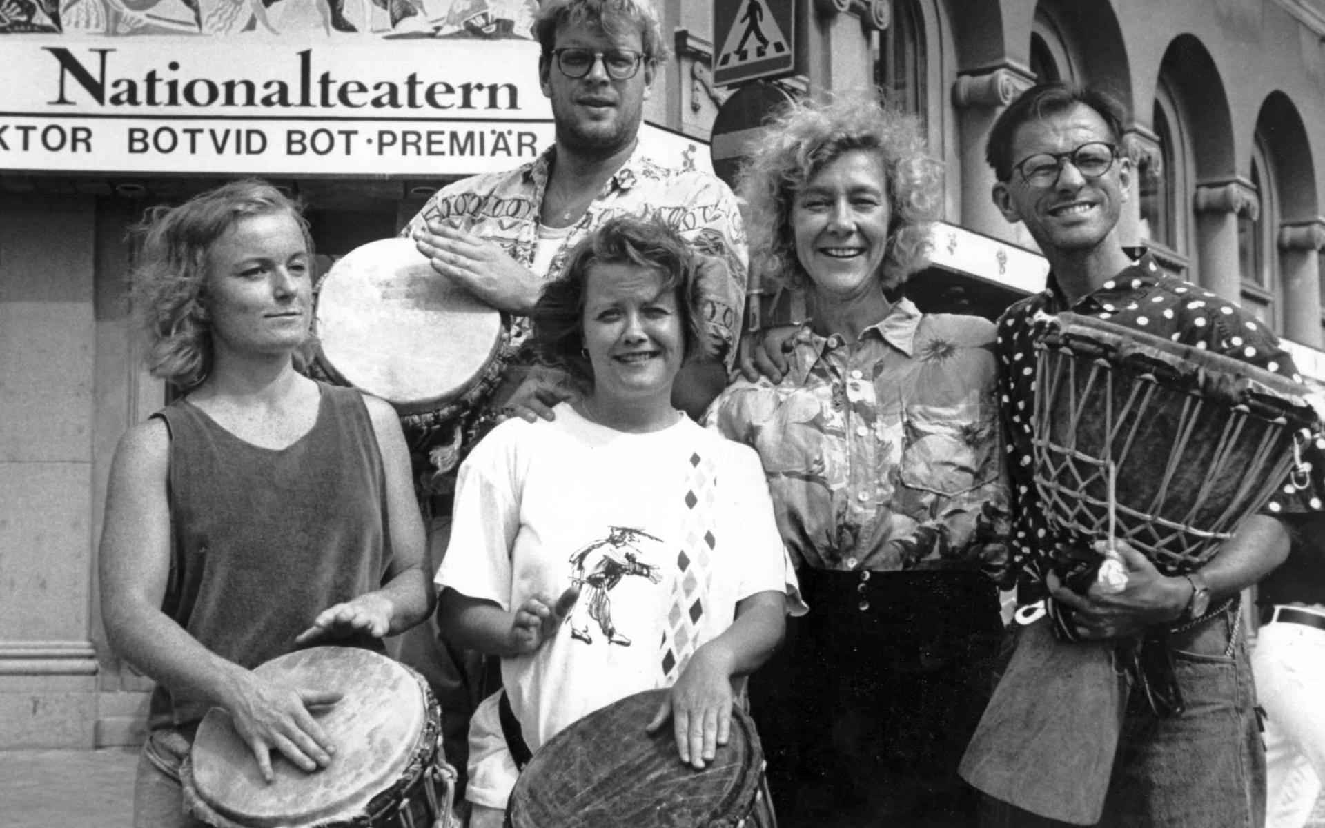 24 augusti 1991. Nationalteaterns medlemmar Åsa Bodin Karlsson, Eva Söderquist, Hans Rosenfeldt, Med Reventberg och Hans Wiktorsson.