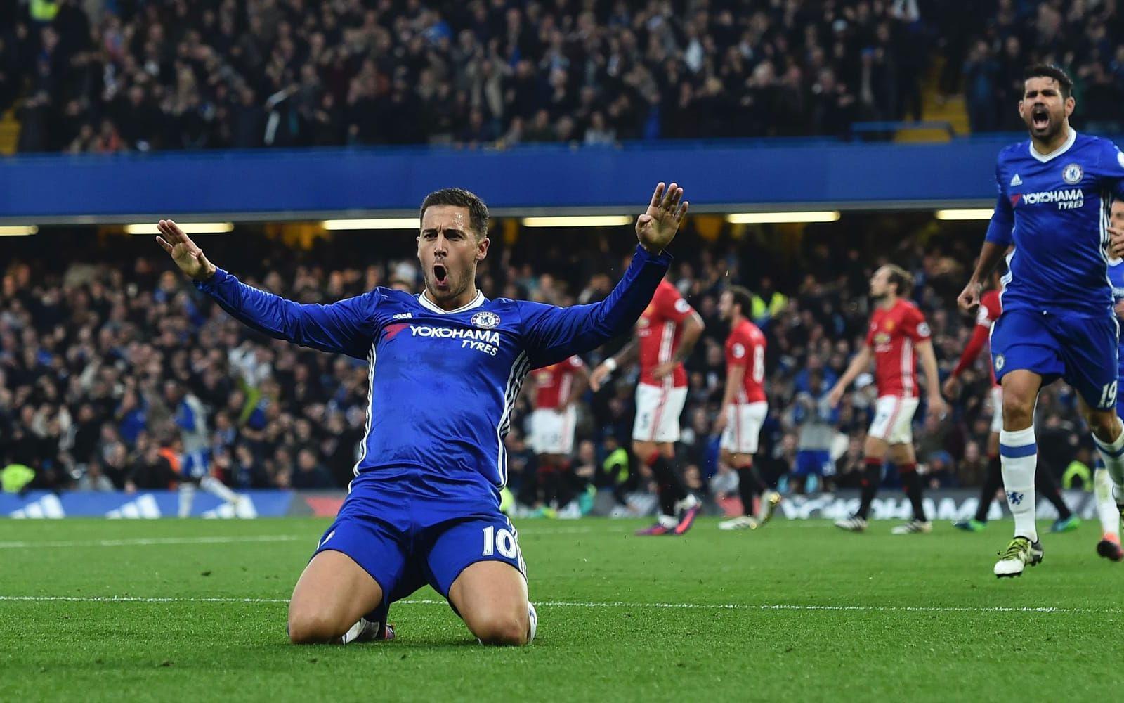 Eden Hazard gjorde mål – och var matchens bästa spelare – när Chelsea 4–0-besegrade Manchester United. Foto: TT