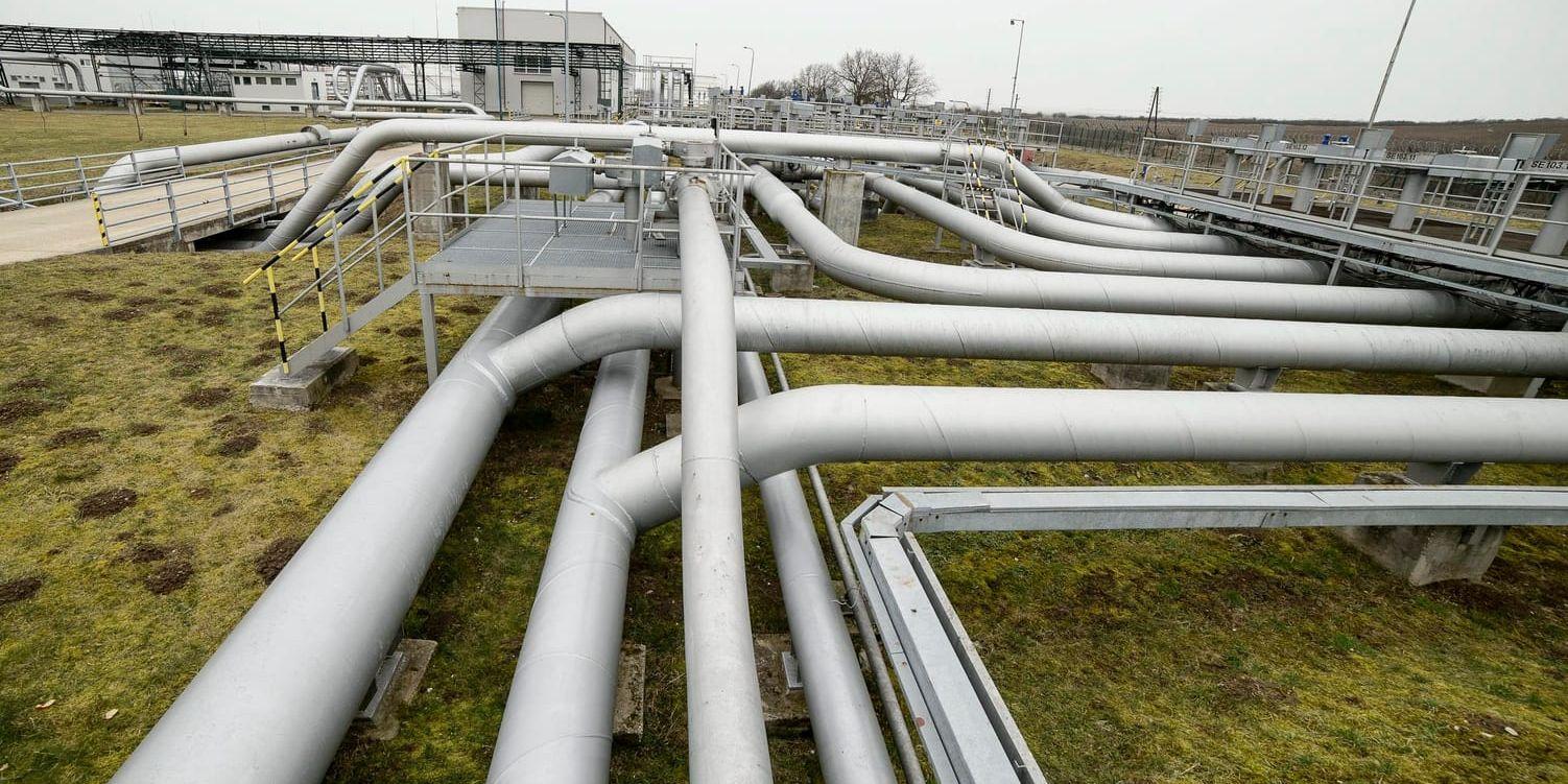 En bensinledning i Danmark läcker ut flera tusen liter bensin i minuten. Bilden är från oljeledningar i Slovakien. Arkivbild.