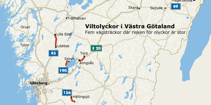 Här sker flest viltolyckor i Västra Götaland.