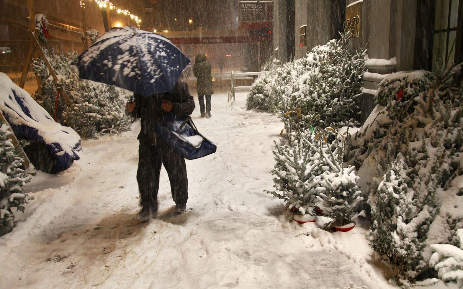 Så här har det sett ut tidigare år när New York drabbats av kraftiga snöoväder. Foto: TT