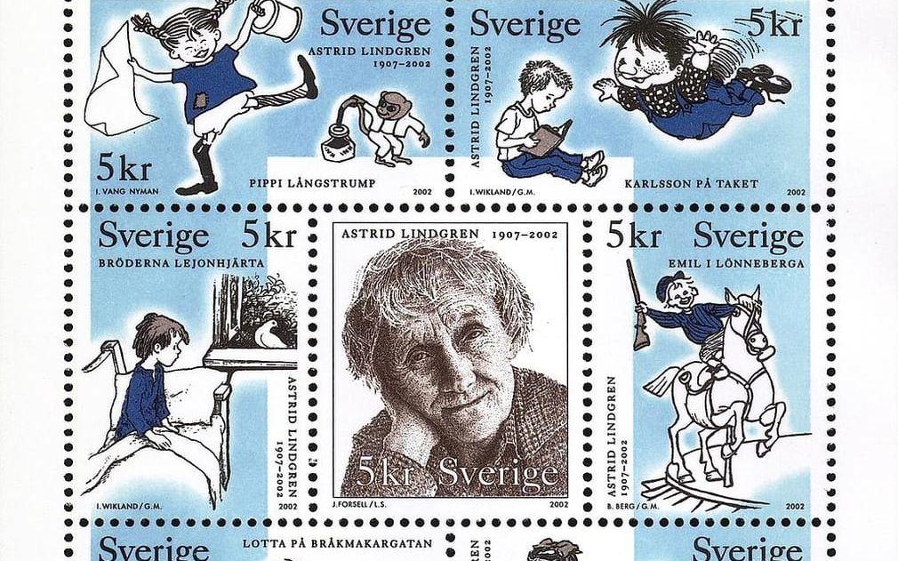 Posten hedrade Astrid Lindgren med en frimärksutgåva. Foto: TT.