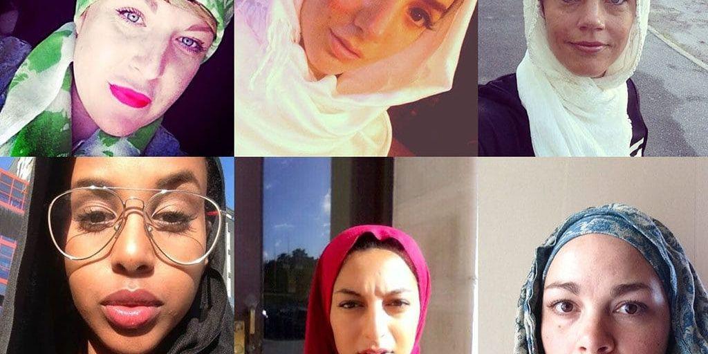 Några av deltagarna i hijabuppropet. Övre raden: Anna Siekas, Gina Dirawi, Veronica Palm. Undre raden: Bilan Osman, Dona Hariri, Maja Dahl.