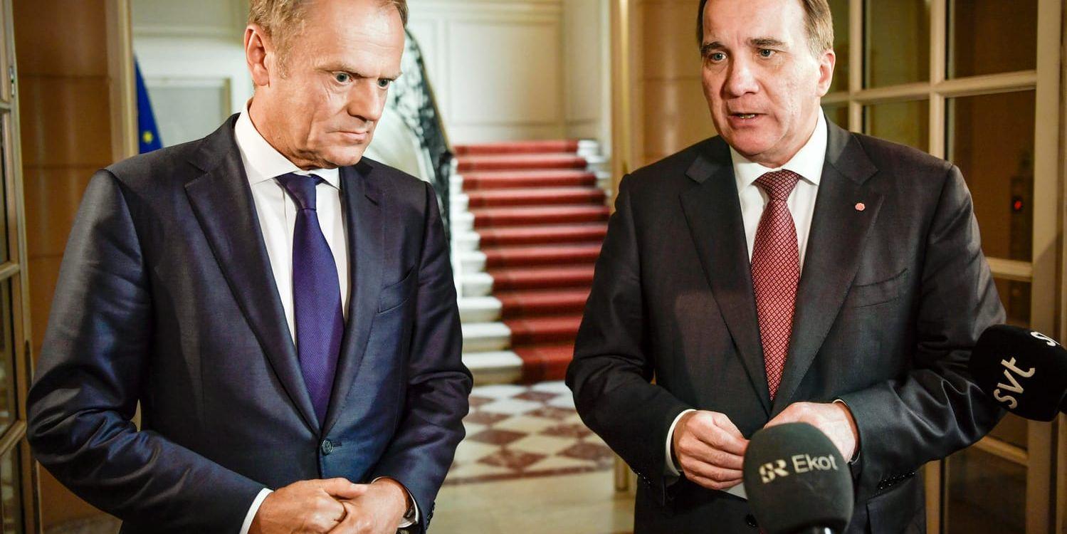 Statsminister Stefan Löfven tog emot EU:s permanente ordförande Donald Tusk på tisdagen. På agendan stod hur EU-ledarna ska kunna komma överens i migrationsfrågan. Arkivbild.