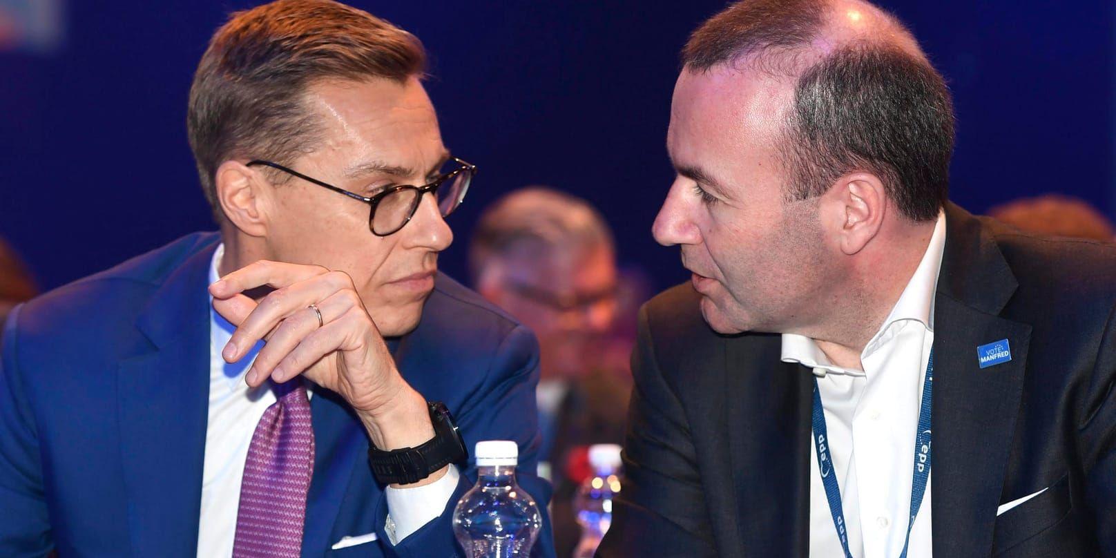 Alexander Stubb (till vänster) och Manfred Weber kämpar om att bli kristdemokratiskt konservativa EPP:s toppkandidat i nästa års EU-val.