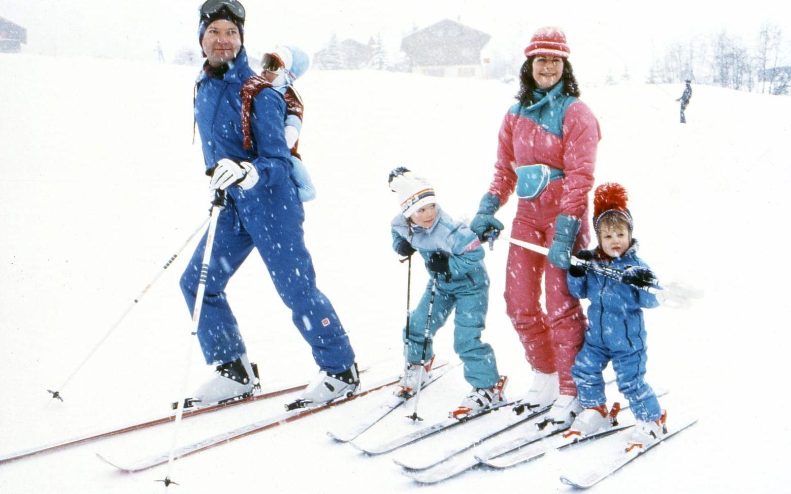 3 februari. 1983: Silvia med familj på skidsemester i Verbier.