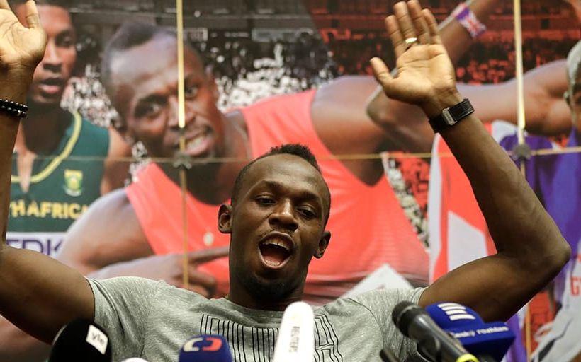 Usain Bolt på en presskonferens i Ostrava. Bild: Bildbyrån.