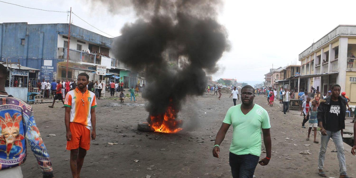 Dagens planerade protest har förbjudits av myndigheterna, men demonstranter väntas ändå gå ut på gatorna i Kinshasa. Bilden är från en tidigare demonstration.