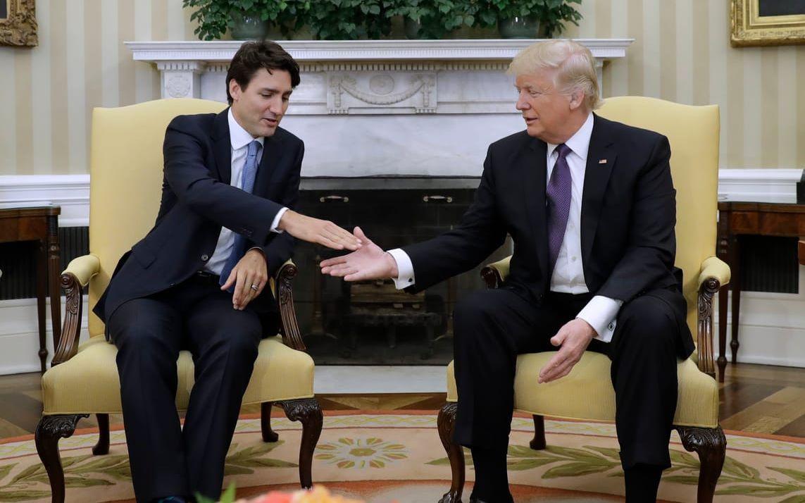 <strong>LILLEBROR BJUDER PÅ MOTSTÅND. </strong>Kanadas premiärminister Justin Trudeau hyllades i hemlandet för hur han parerade Trumps aggressiva handslag.