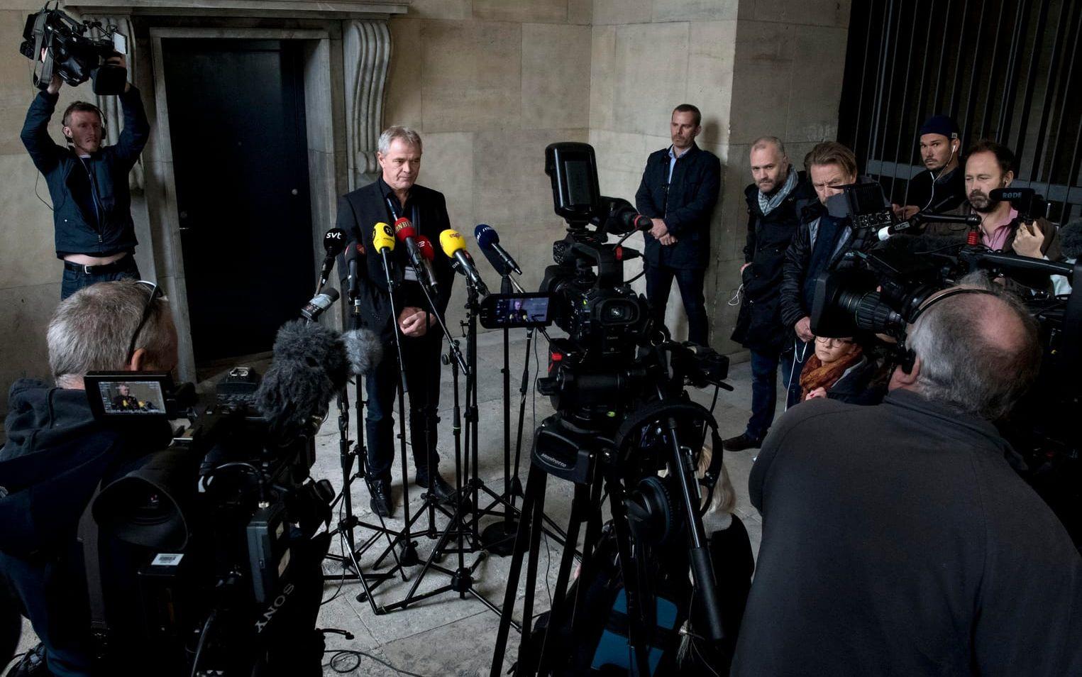 Köpenhamnspolisens Jens Møller håller en av flera pressträffar med anledning av ubåtsfallet. Arkivbild.
