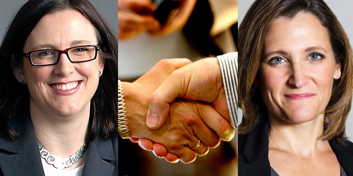 Cecilia Malmström, EU-kommissionär för handel och Chrystia Freeland, Kanadas minister för internationell handel.