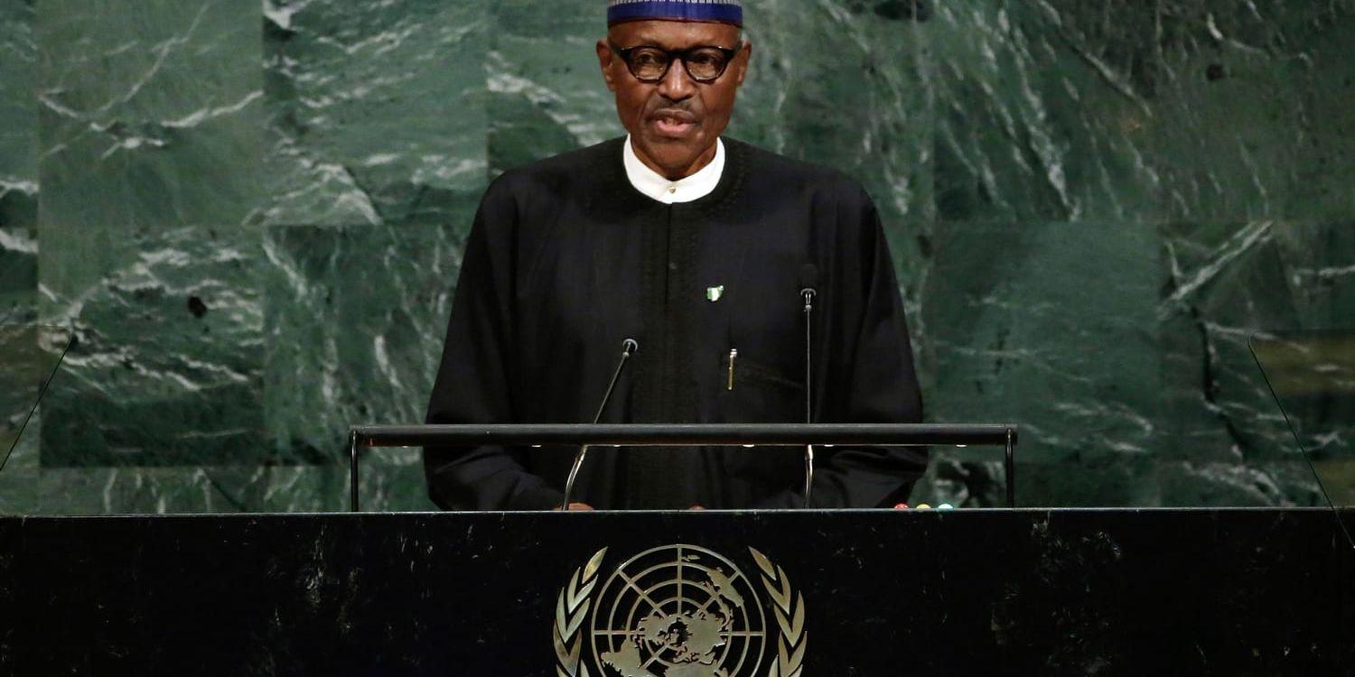 Nigerias president Muhammadu Buhari under FN-mötet i New York. Han var en av de afrikanska ledare som åt lunch med USA:s president Donald Trump på onsdagen.