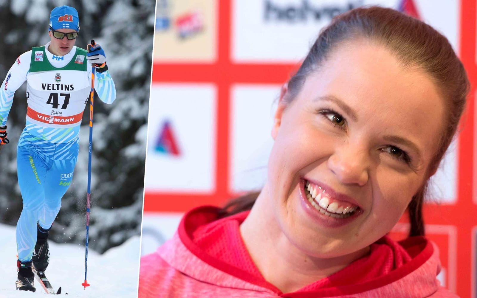 <strong>Juho Mikkonen och Kerttu Niskanen.</strong> De två finländska landslagsåkarna är ett par. Mikkonen petades ur VM-truppen, men Niskanen tävlar i Lahtis. Foto: Bildbyrån