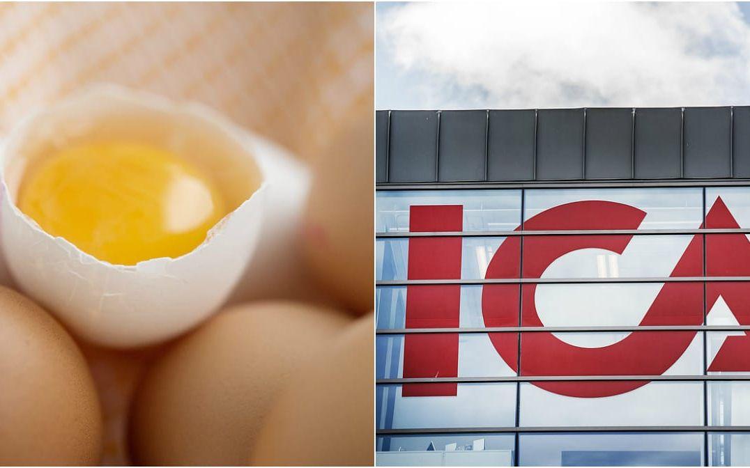 Med hjälp av humor hoppas den lokala Ica-butiken i Bollebygd att få stopp på äggkastningen i området. Man har därför infört en tillfällig åldergräns på 18 år för att köpa ägg i butiken. FOTO: TT