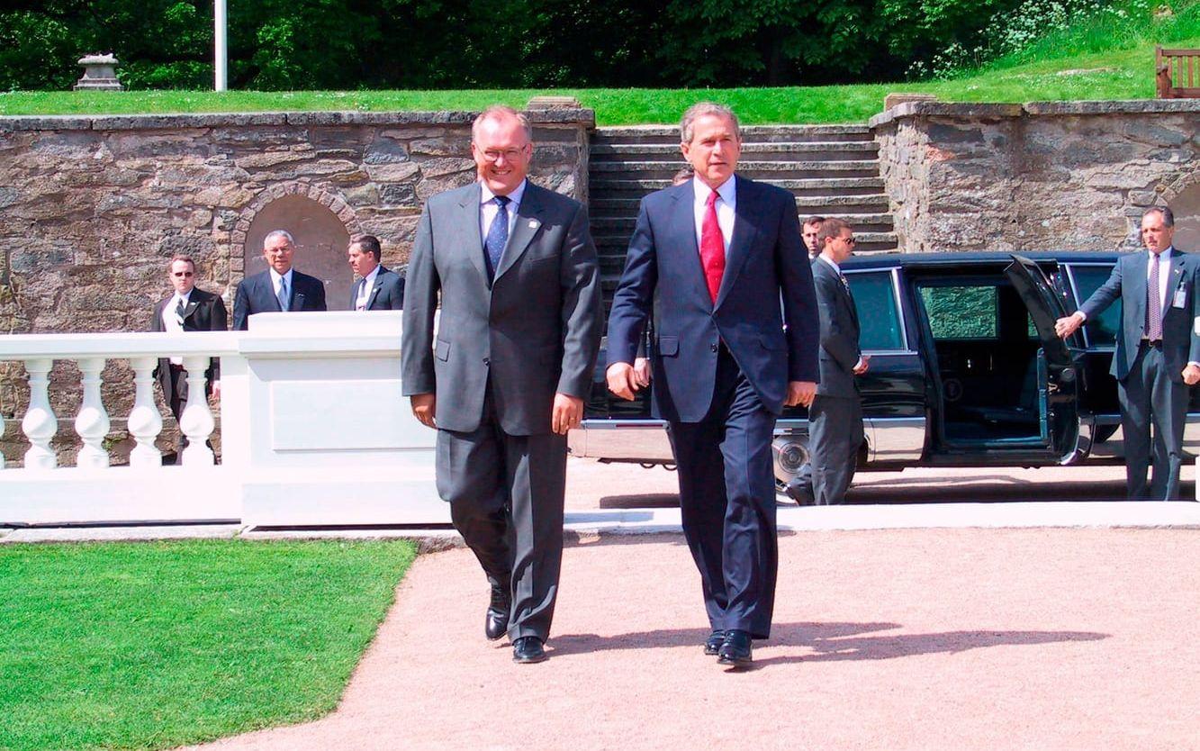 Statsminister Göran Persson tog emot den amerikanske presidenten George Bush, bland annat på Gunnebo slott. Bild: GP