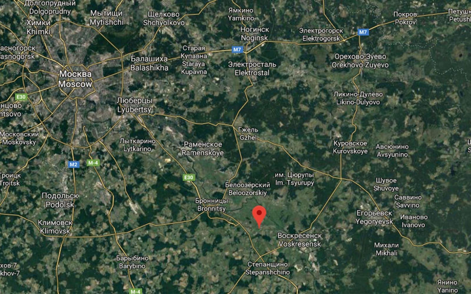 Argunovo, platsen där flygplanet uppges ha kraschat. KARTA: Google Maps