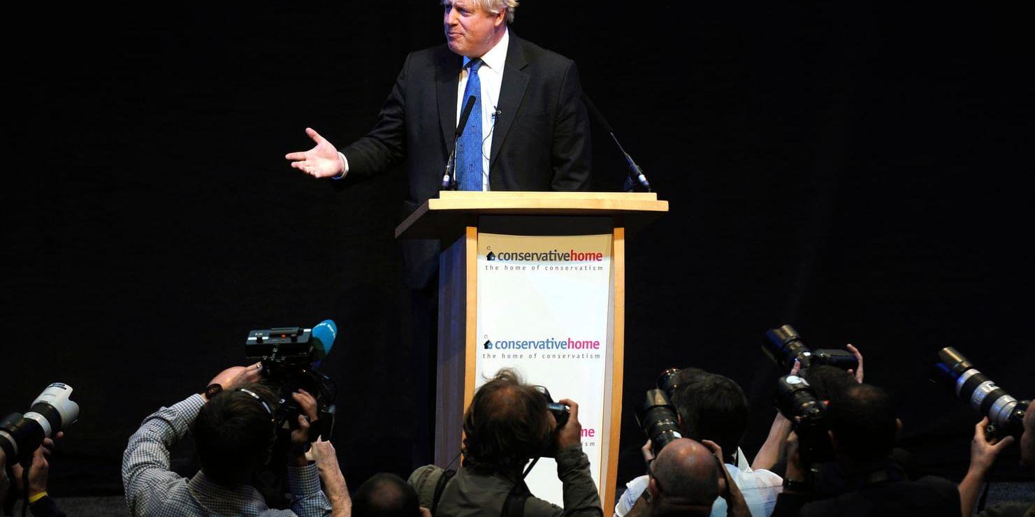 Den tidigare utrikesministern Boris Johnson under sitt tal på det brittiska Konservativa partiets konferens i Birmingham.