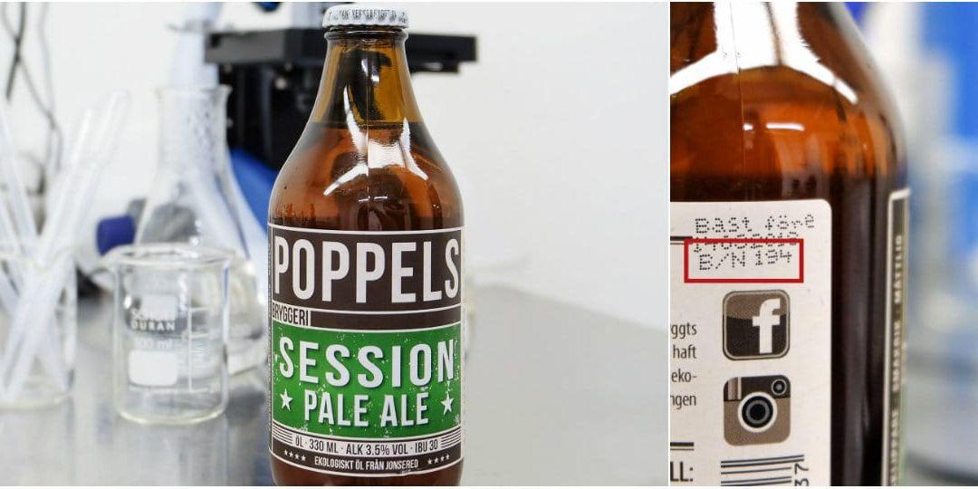 Bryggeriet Poppels återkallar sin ölsort Session Pale Ale efter att flaskorna kan spricka och gå sönder. Bild: Poppels/Pressbild
