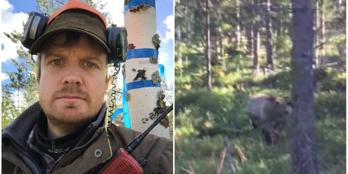 Andreas Sånglöf var på älgpass när han plötsligt stod öga mot öga med en ung björn som rusade rakt mot honom. Bild: Privat