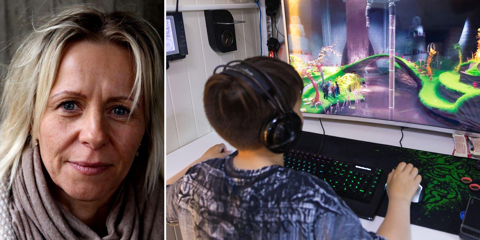 Tarja Larsson, beteendevetare och projektledare för Överdrivet datorspelande som hjälper oroliga anhöriga och unga perosner som spelar för mycket, tycker att föräldrar måste bli bättre på att förstå vad deras barn gör när de spelar eller är ute på nätet. Eftersom barnen ofta sitter själv utan insyn har många föräldrar dålig kunskap om vad de gör, menar hon. Bild: Lasse Keybets/Privat och TT.