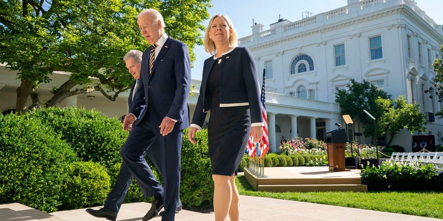 President Joe Biden anlände tidigare under dagen till Vita huset där han tar emot Sveriges statsminister Magdalena Andersson och Finlands president Sauli Niinisto. 