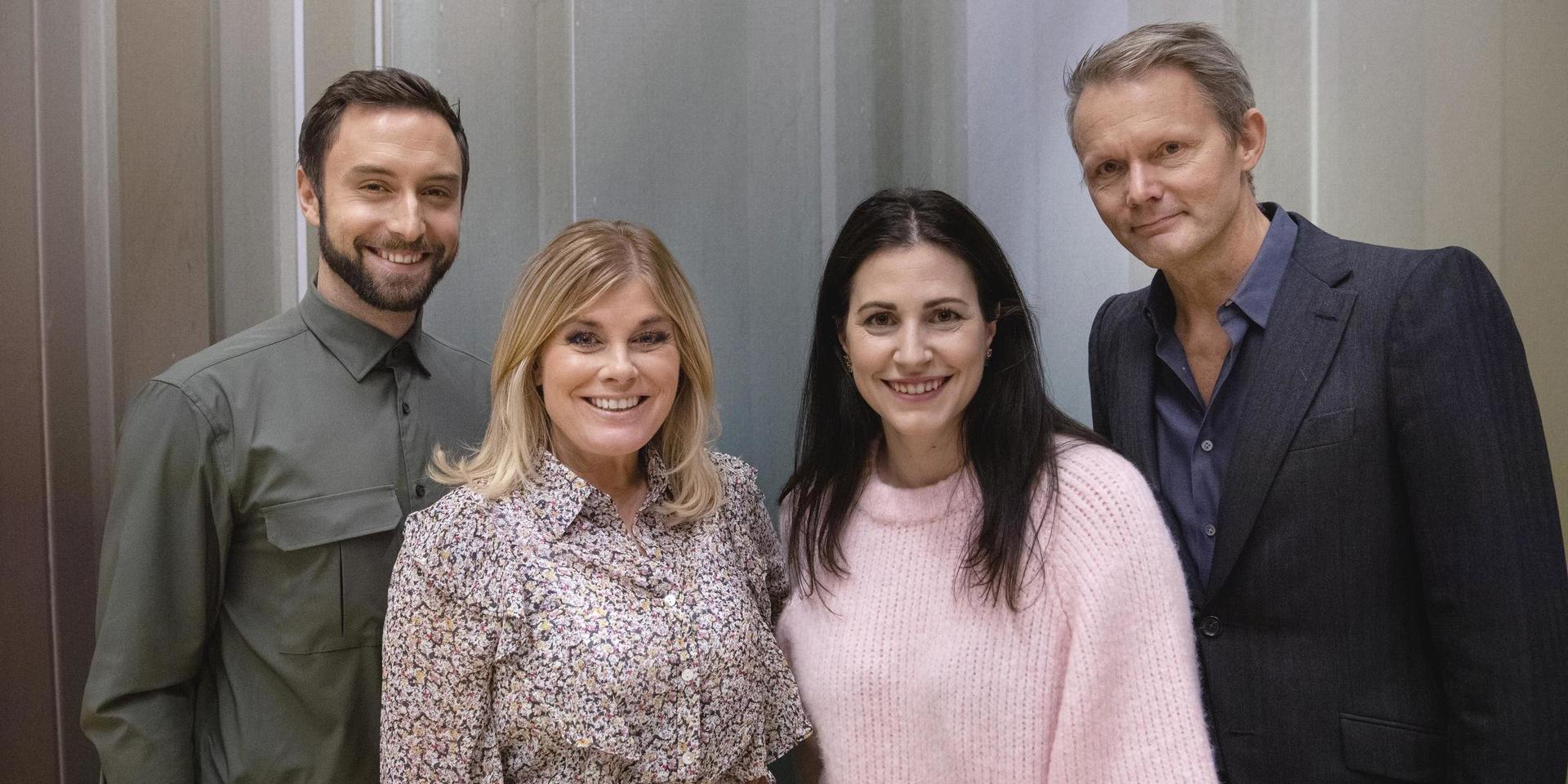 Måns Zelmerlöv, Pernilla Wahlgren, Nour el Refai och Felix Herngren agerar expertpanel i TV4:s underhållningssatsning 'Masked singer Sverige'. Arkivbild.