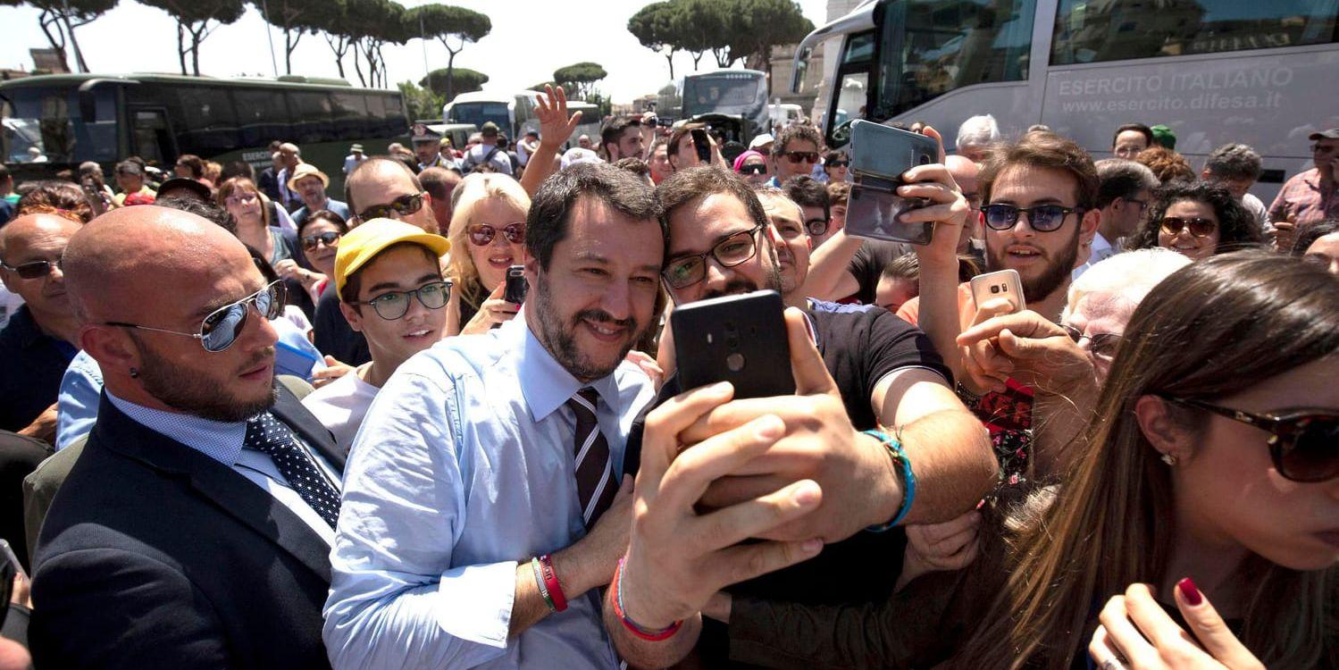 Italiens nye inrikesminister Matteo Salvini på besök i Rom. Arkivfoto.