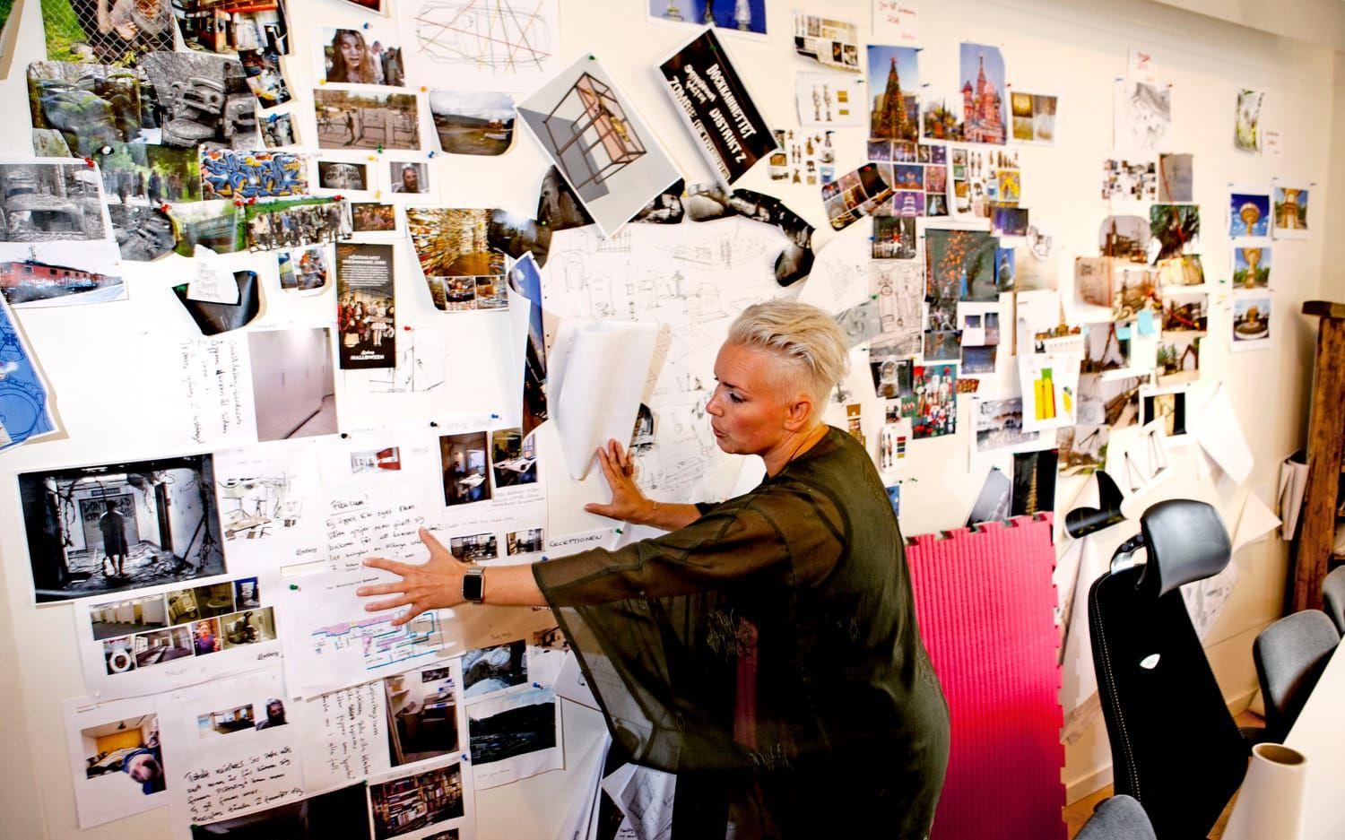 Sandra Leiknes samlar alla idéer på väggen i kontoret. Bild: Per Wahlberg