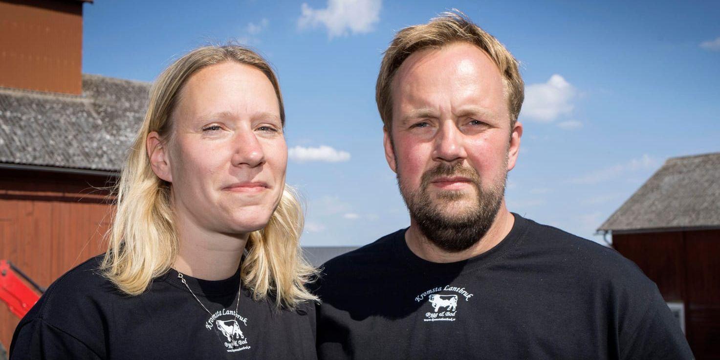 Erica och Rickard Eriksson som driver Kromsta lantbruk utanför Enköping oroar sig för att behöva nödslakta.