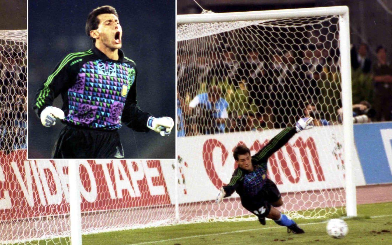 I fotbolls-VM 1990 urinerade den argentinske landslagsmålvakten Segio Goycocheca på planen innan motståndarlaget skulle skjuta straff. Det fungerade i kvartsfinalen mot Jugoslavien, så han fortsatte i semifinalen mot Italien. Goycocheca har berättat om att han utförde ritualen "diskret" och att ingen klagade. Foto: TT