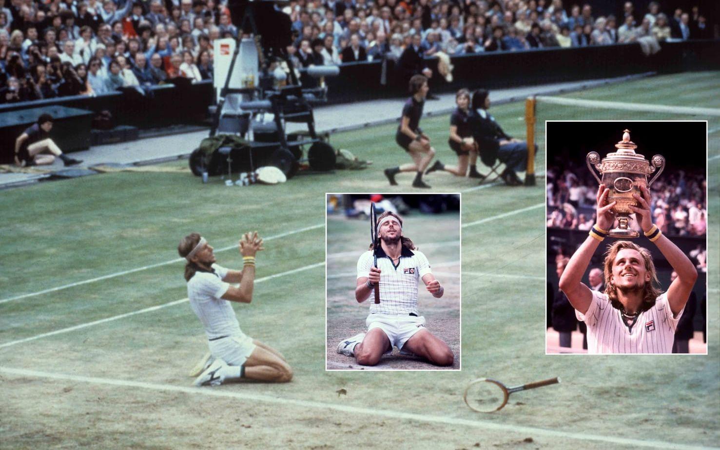 Björn Borg vann fem raka Wimbledon-titlar åren 1976-1980. Segerreceptet för de fem triumferna i London: att låta skägget växa och spela i nästintill identiska randiga tröjor, från en av tennisstjärnans sponsorer. Foto: TT