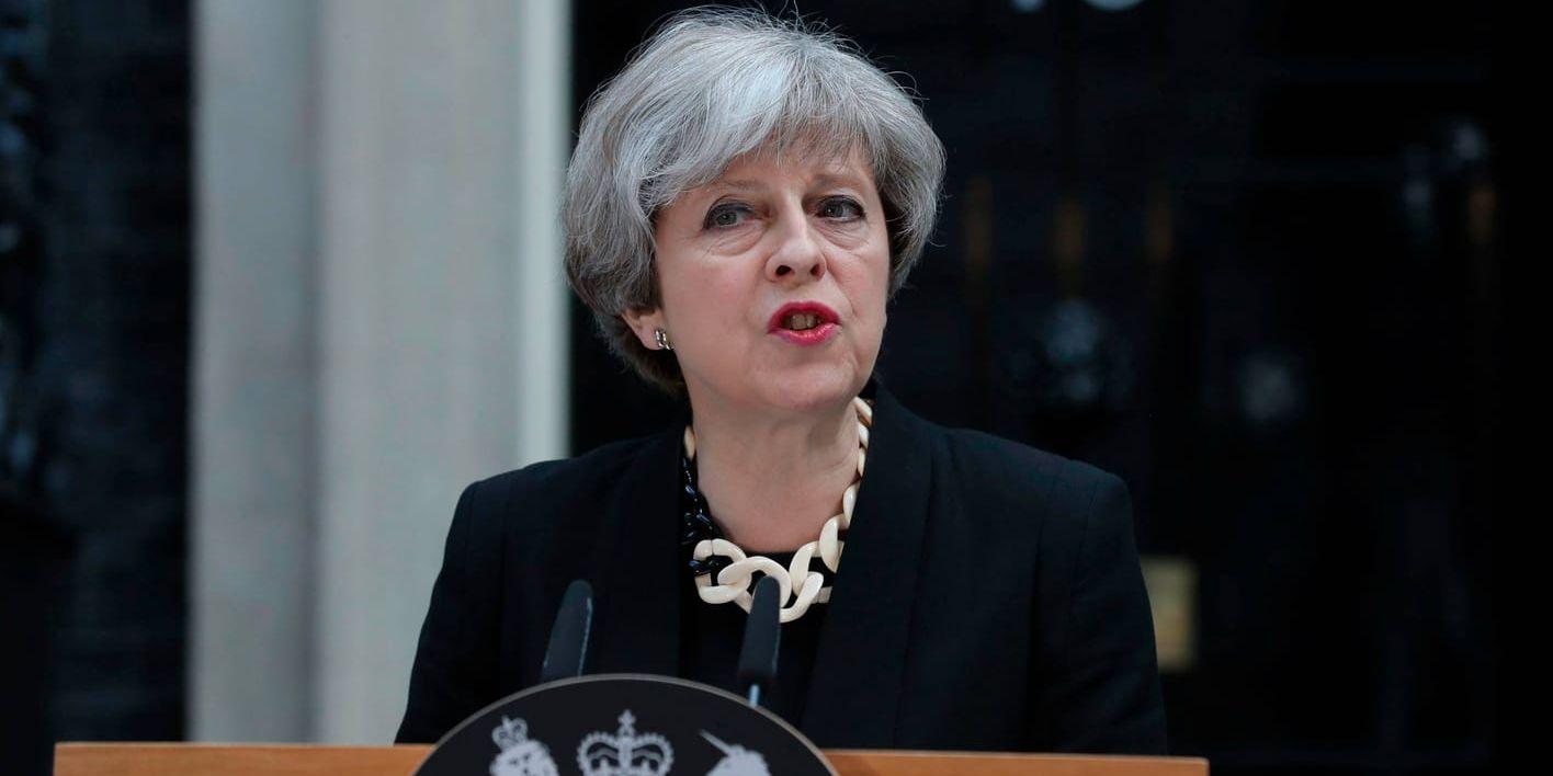 Den brittiska premiärminister Theresa May talar från sin bostad på Downing Street 10 efter terrordådet i London.