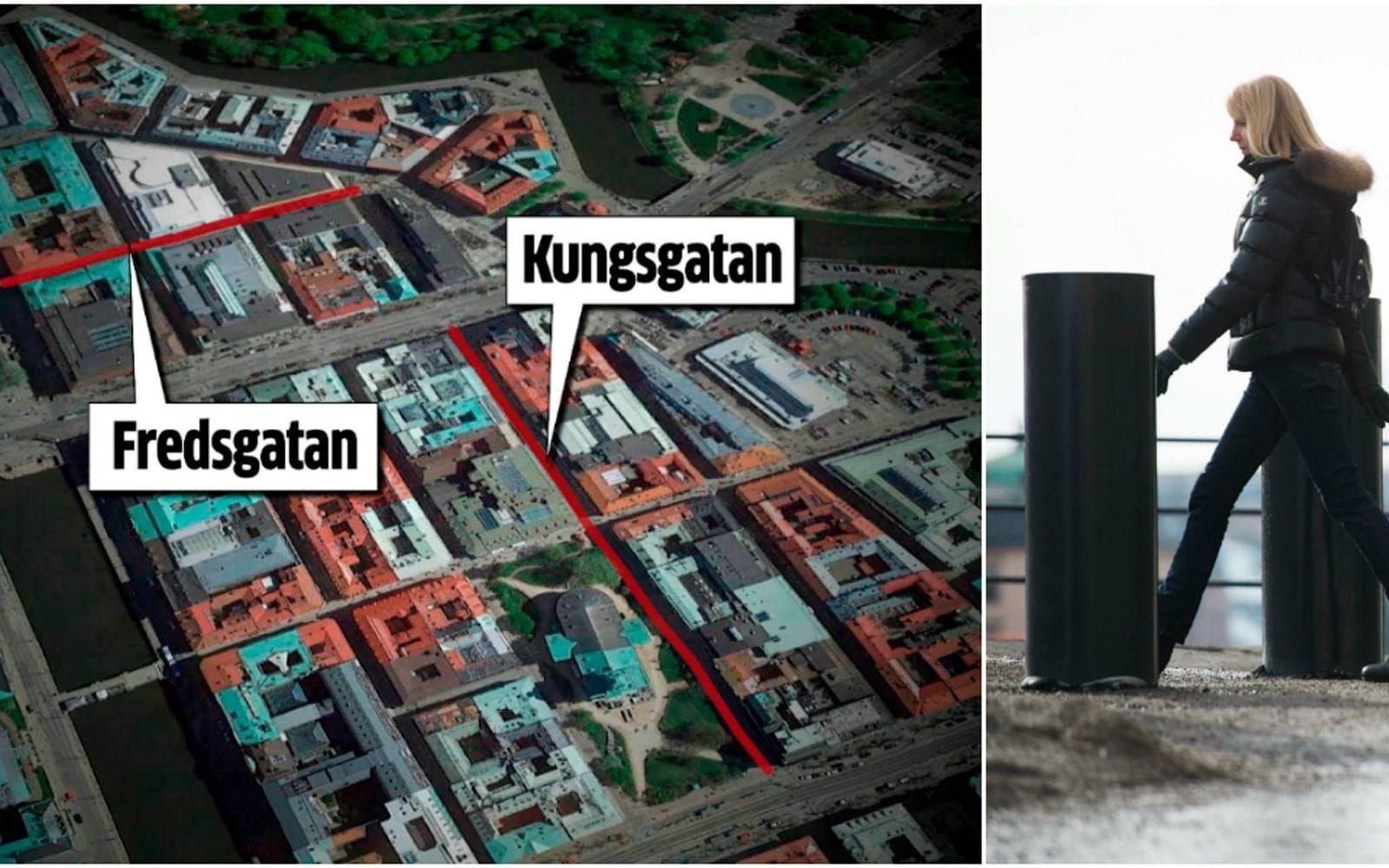 Fredsgatan och Kungsgatan är två folktäta gågator som nu diskuteras. Bild: Google Earth/Scanpix
