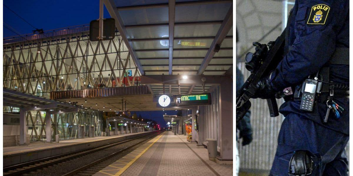 Två män greps i samband med en större polisinsats vid Umeå Östra Station. De greps på ett tåg som stoppades och misstänks för brott som de planerade att genomföra på tåget. Bild: Johan Gunséus TT