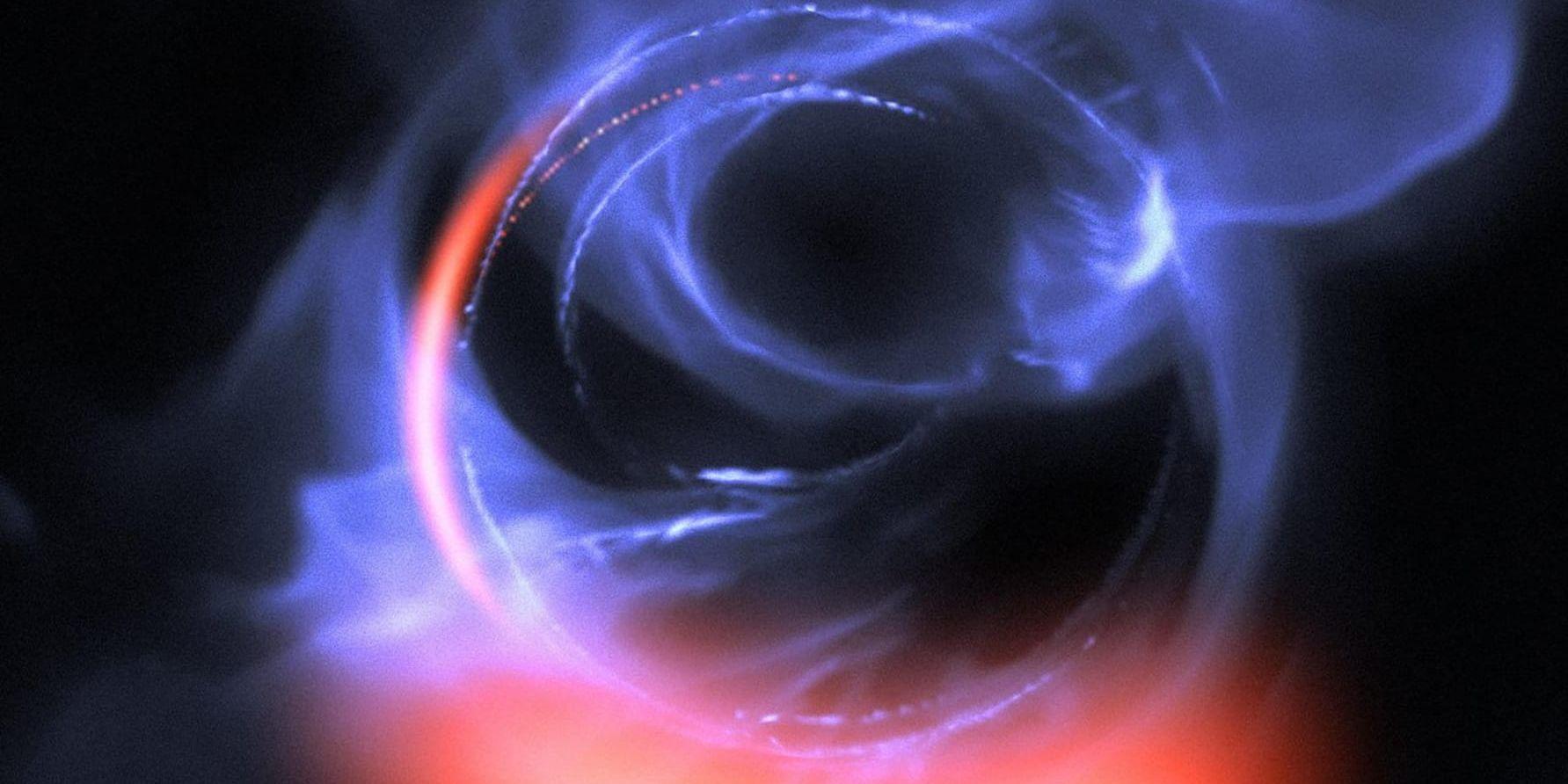 Forskare har analyserat cirkulerande gas som är på väg att sugas in i det supertunga svarta hål som finns i Vintergatans mitt, något denna illustration försöker visualisera.