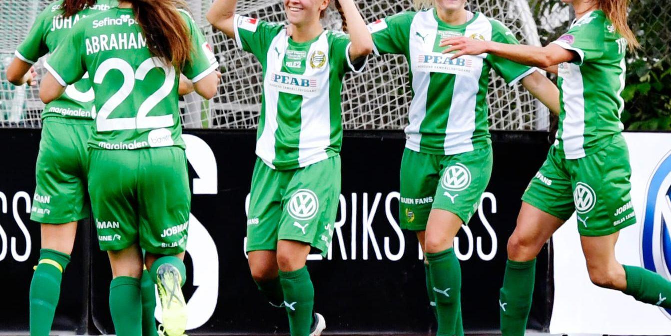 Hammarbyglädje efter Julia Zigiotti Olmes 1–0-mål i lördagens fotbollsmatch i damallsvenskan mellan Hammarby och Rosengård.
