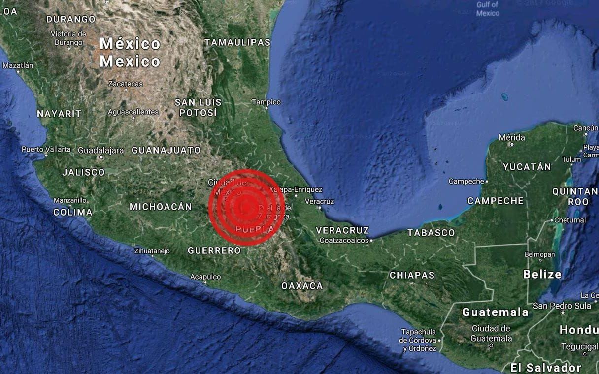 Jordbävningen har sitt centrum i delstaten Puebla. Bild: Google maps