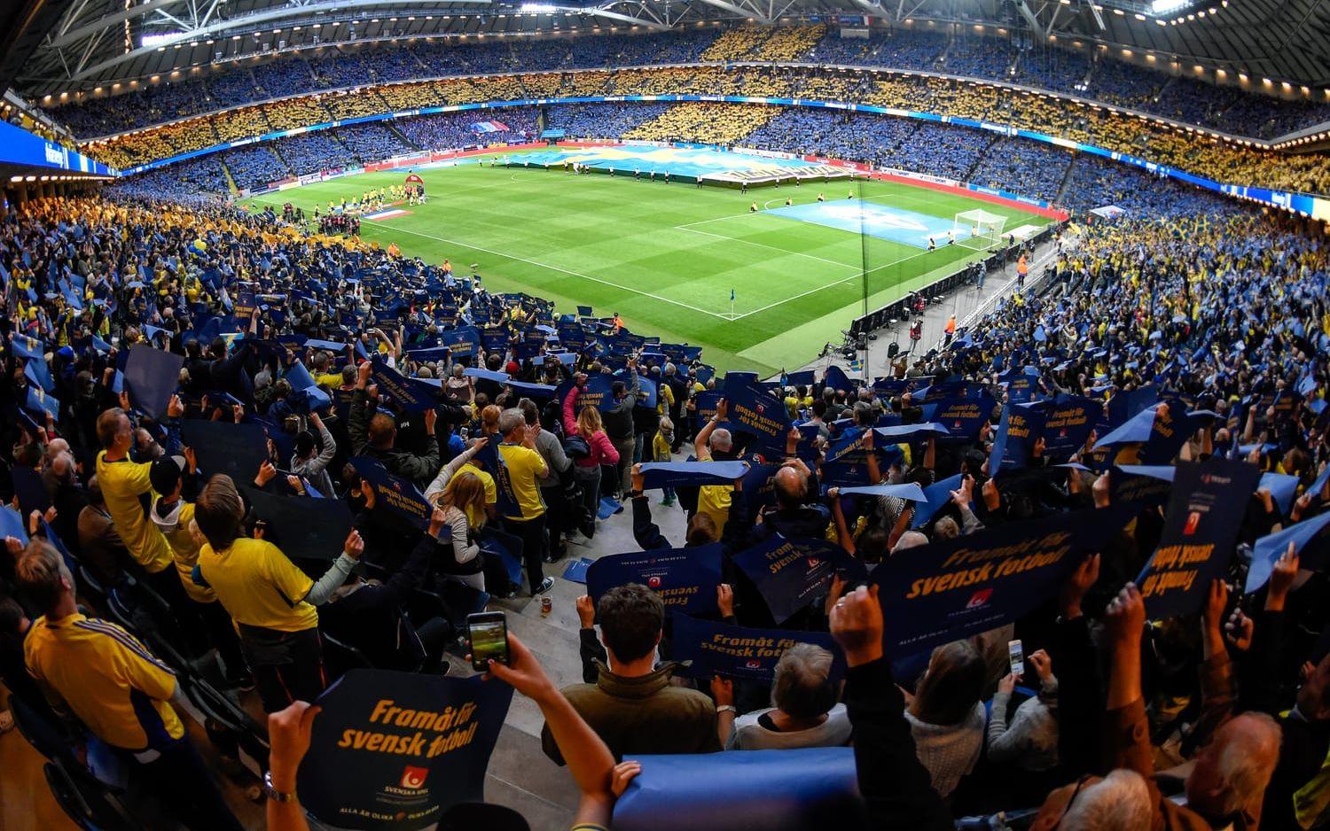 Sverige har haft en slutsåld match så här långt i VM-kvalet, hemma mot Frankrike, där 48 783 personer fanns på plats på Friends Arena. Foto: Bildbyrån