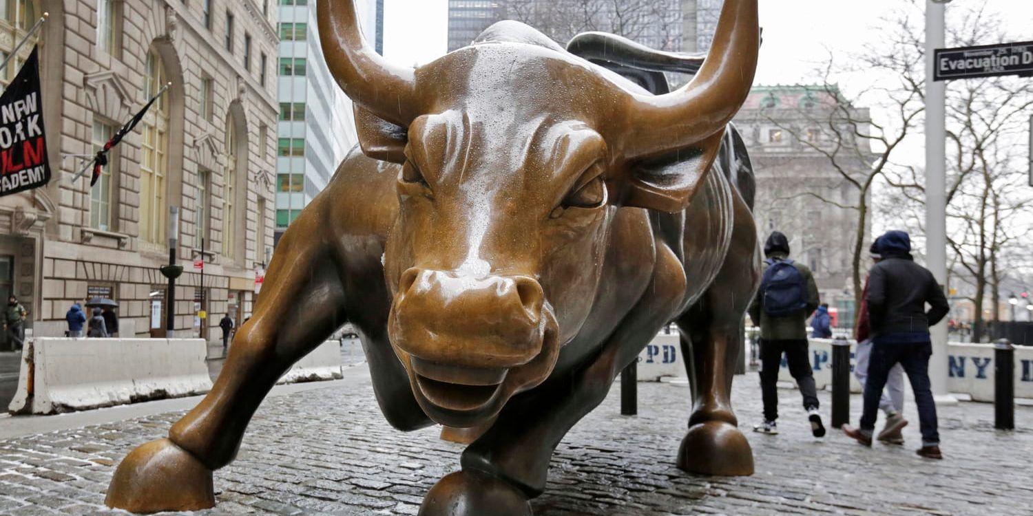 Den så kallade tjurmarknad ("bull market") Wall Street befinner sig i sedan våren 2009 har lyft S&P500-index med över 300 procent. Arkivbild.