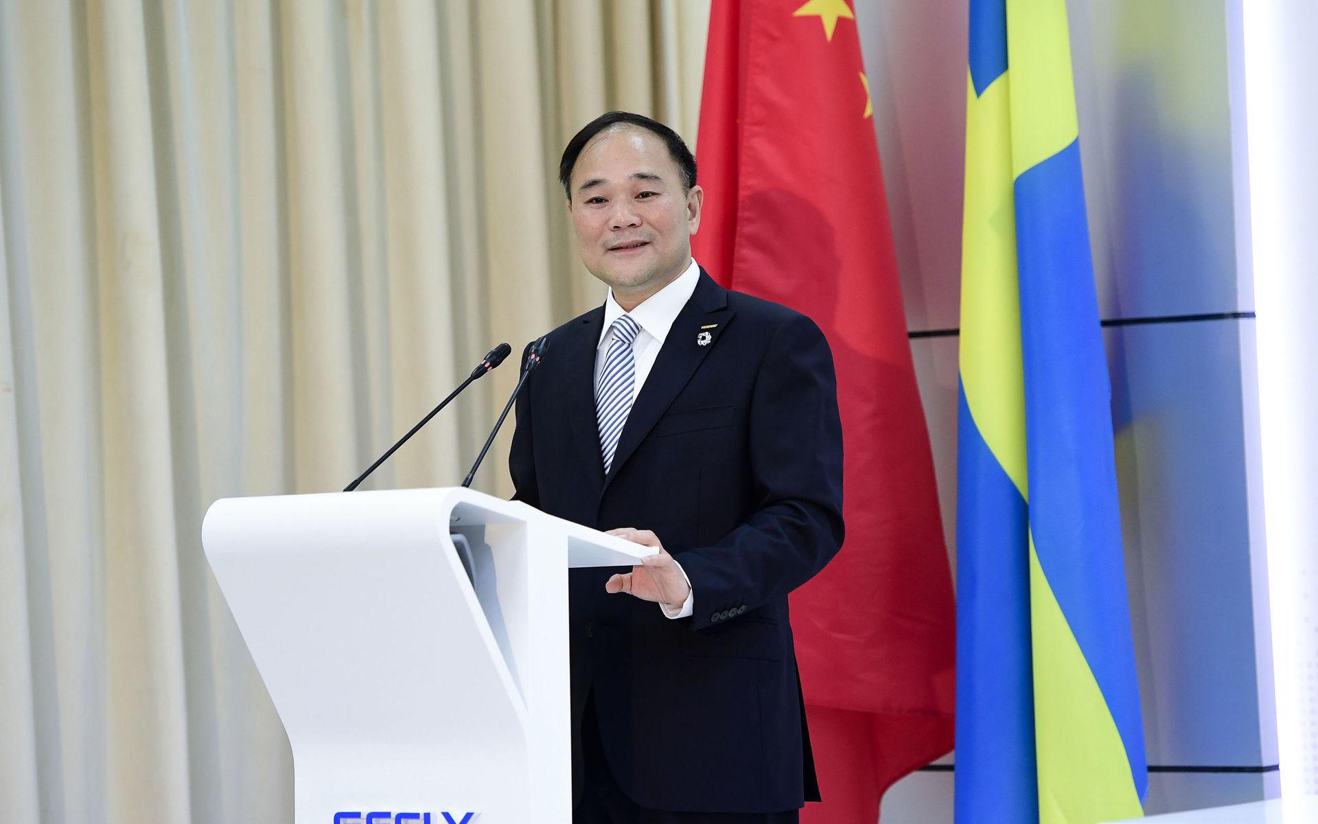 Geelys ordförande Li Shufu under ett tal 2017.