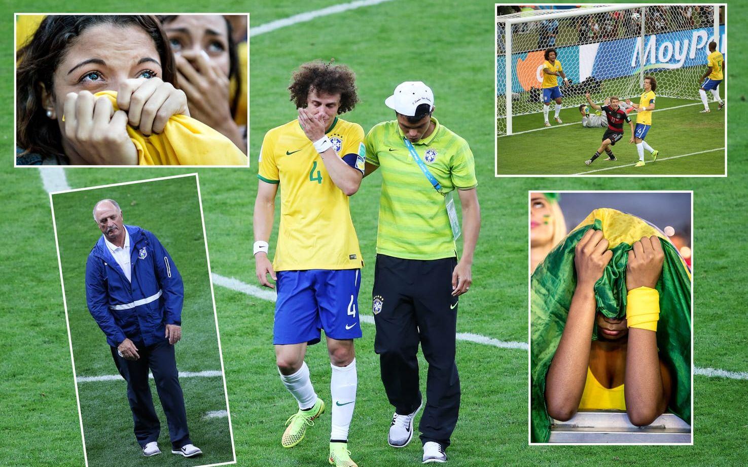 2. Ordet "genomklappning" känns för vekt för att beskriva Brasiliens insats mot Tyskland i semifinalen i VM 2014. Hemmanationens defensiv var direkt pinsam, tyskarna gick fram till 5–0 på en halvtimme, och publiken grät. Brasilien förlorade med 1–7, ett nederlag som ingen brasiliansk fotbollssupporter kommer att glömma. Foto: Bildbyrån