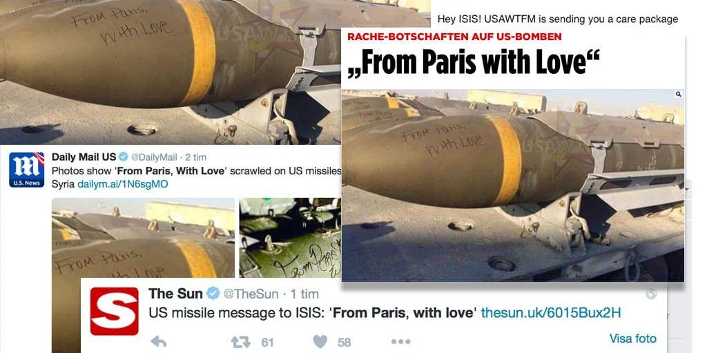 "From Paris with love", står det på bomberna.