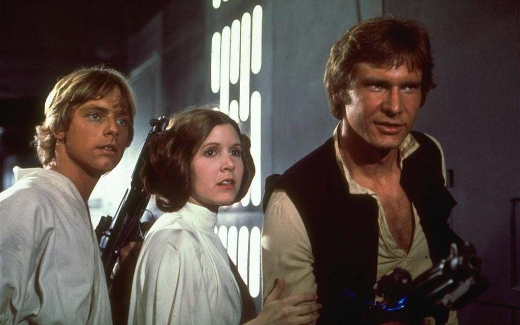 Mark Hamill, Carrie Fisher och  Harrison Ford i originalfilmerna i Star Wars-serien. Foto. TT.