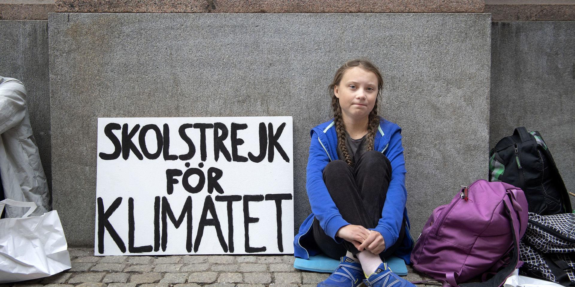På ett år har Greta Thunberg engagemang spridit sig till världens alla hörn. Bild från Stockholm i augusti 2018.