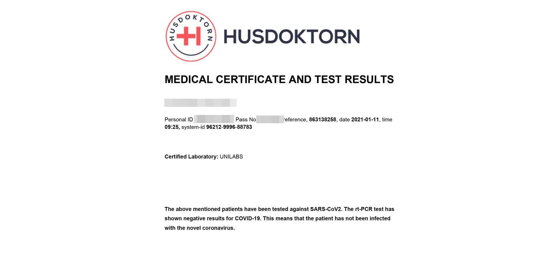 According to the certificate, this test was analysed at Unilabs. 