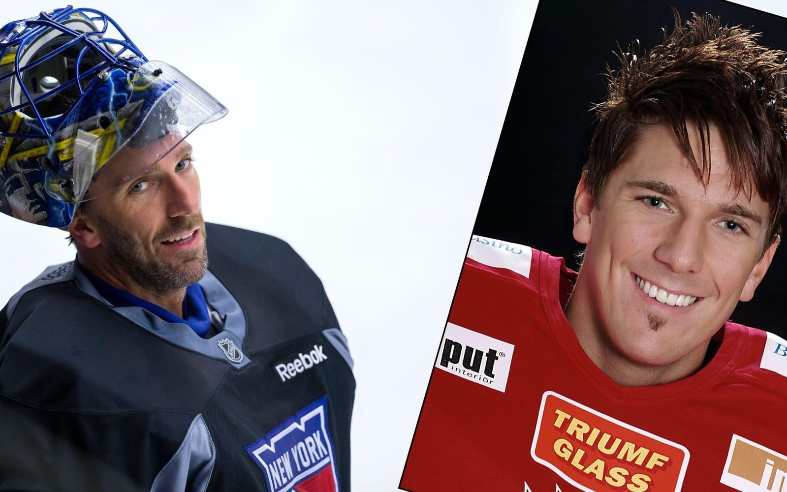 Superkeepern Henrik Lundqvist har en tydligare skäggväxt nu, än när han debuterade i Frölunda. Bilderna är från 2016 och 2003. Foto: BB