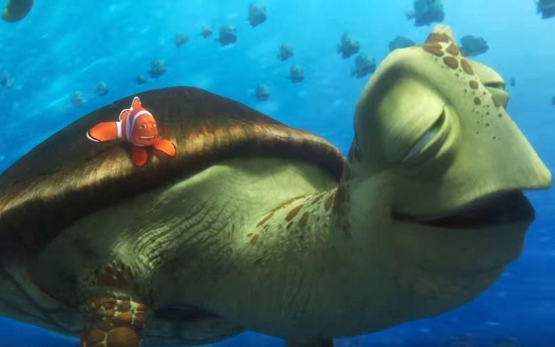 ...och gör rösten till den gotländska sköldpaddan i "Hitta Nemo". Foto: Youtube/Skärmdump.